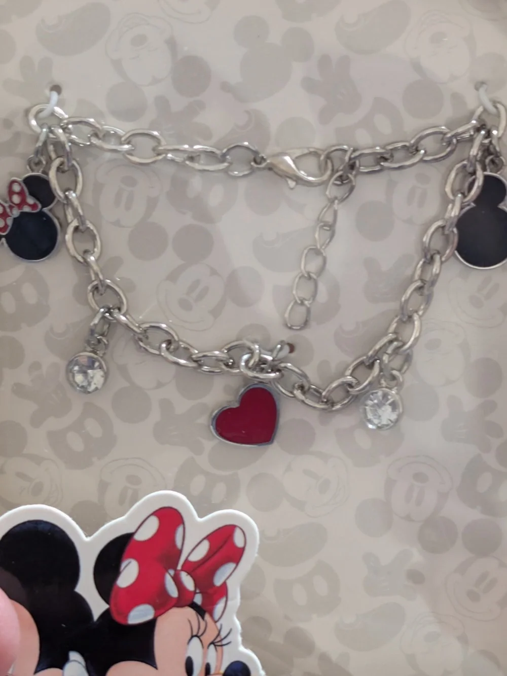 Disney Mickey & Minnie Mouse Charm Bracelet Silver Tone Heart NIB